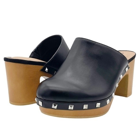 NWT Torrid Platform Studded Black Faux Leather Wooden Heel Mule Size 6.5 WW NEW - Picture 4 of 16